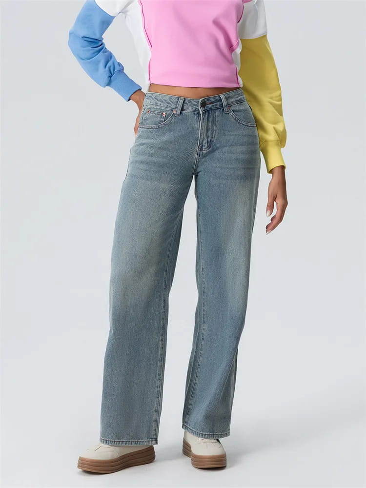 Women Wide Leg Boyfriend Jeans