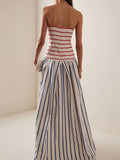 Bandeau Striped Print Sling Maxi Dress Summer Off The Shoulder - Norellé
