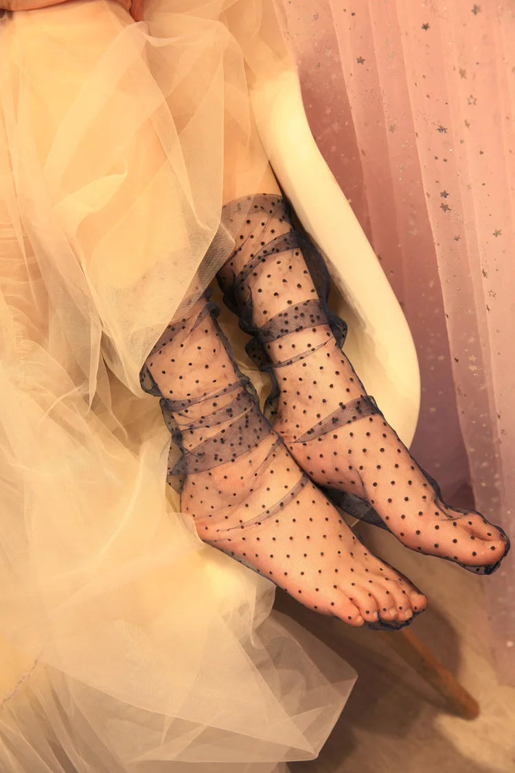 Dot Lace Socks Women Transparent Mesh Ankle