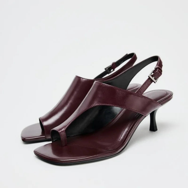 Women Chunky Leather High Heel Sandals