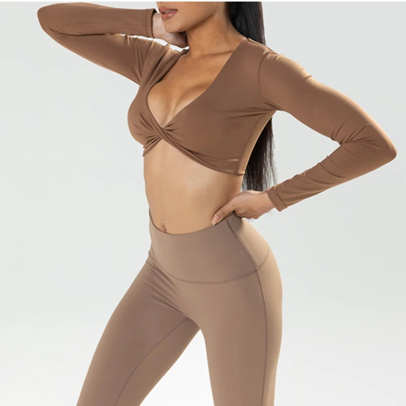 Long Sleeve Gym Crop Tops for Women
