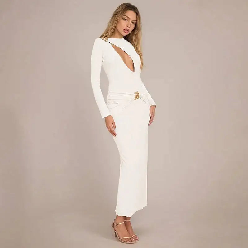 Hollow Out Long Sleeve Maxi Dress Women