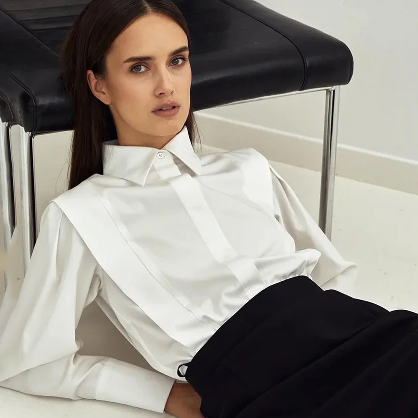 Elegant Cotton Lapel White Shirts Female