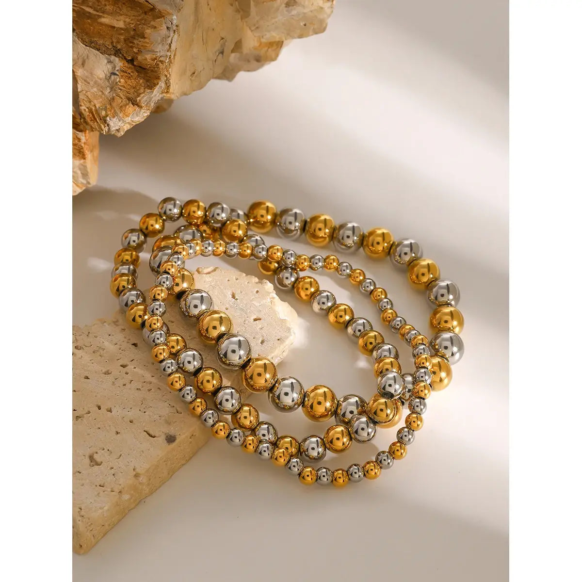 Stainless Steel Beads Daily Handmade Elastic Bracelet Bangle Waterproof