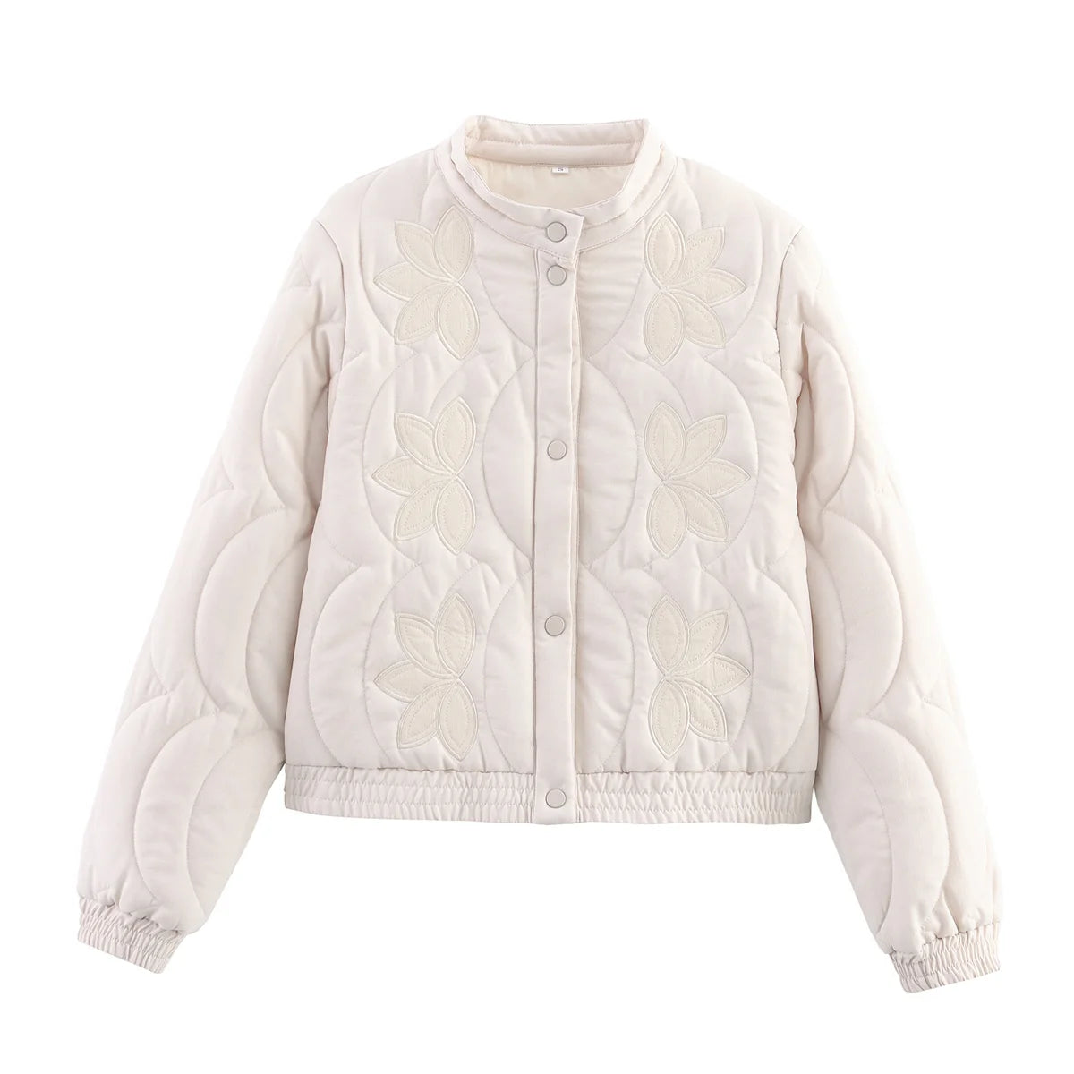 Women Floral Embroidery Quilted Jacket Coat