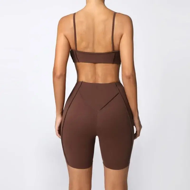 Seamless Yoga Sets Sports Fitness High Waist Hip-lifting Shapeing Leggings Backless Bra Suit