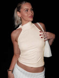 Solid Bow Knot Halter Women Sleeveless Tank