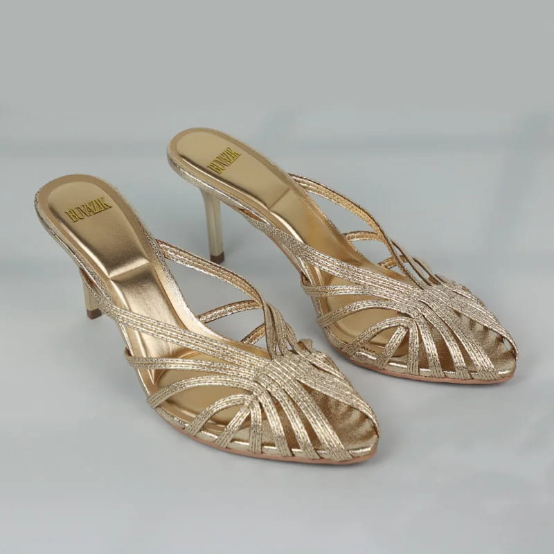 Gold Hollow Thin Strip Heels for Women