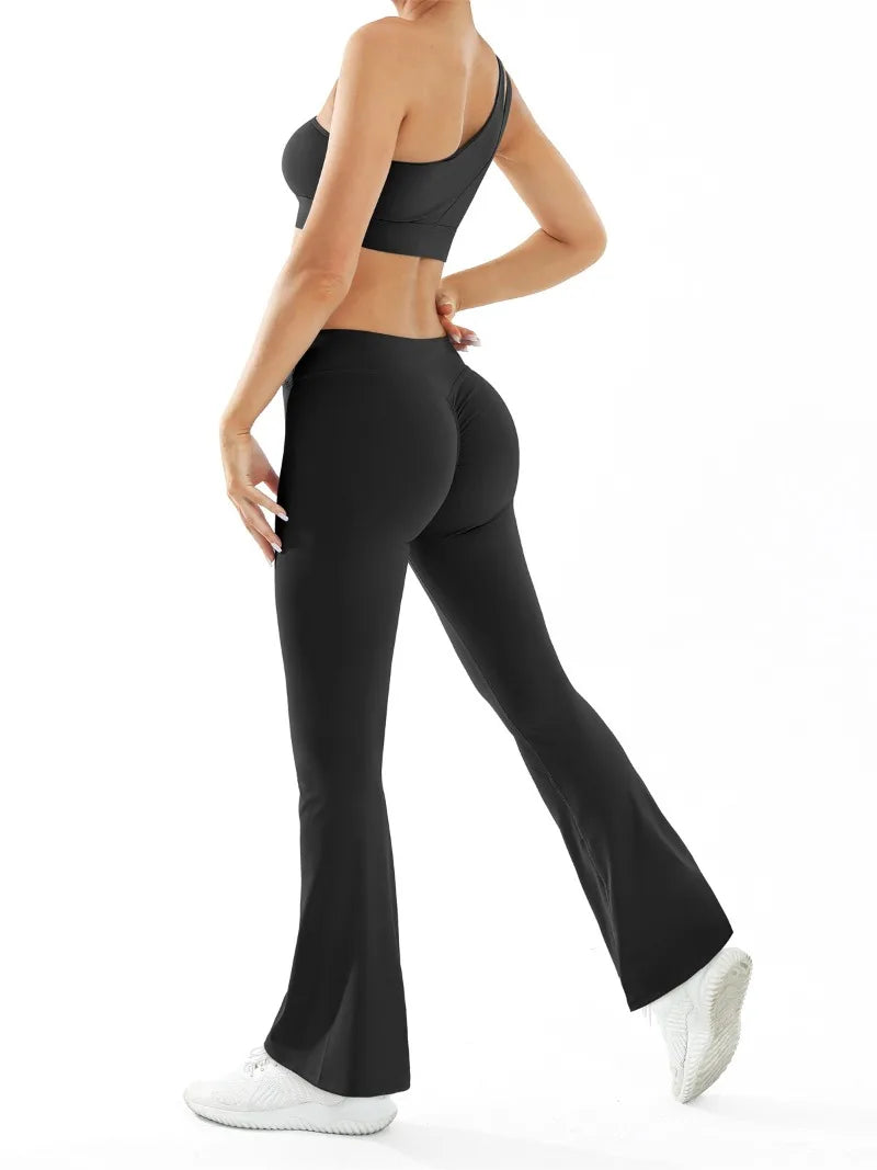 Women’s Seamless Yoga Set Naked Sensation Single Shoulder Bra & Breathable Quick-Dry Slim Pants
