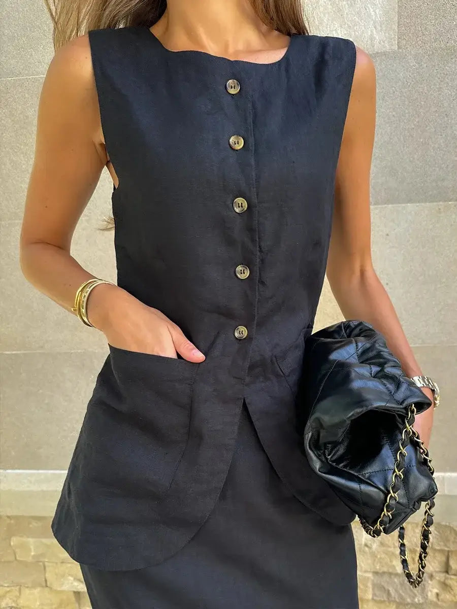 Women’s Sleeveless Vest High Waisted Skirt 2-Piece Set