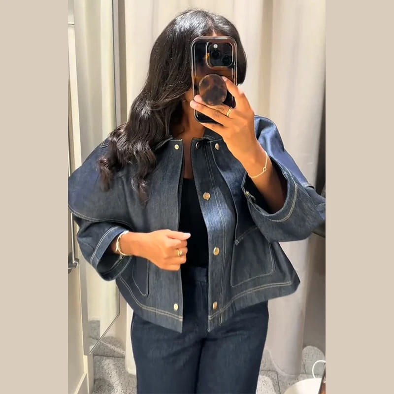 Chic Women’s Jacket Turn-down Collar Full Sleeve Single Breasted Denim Female