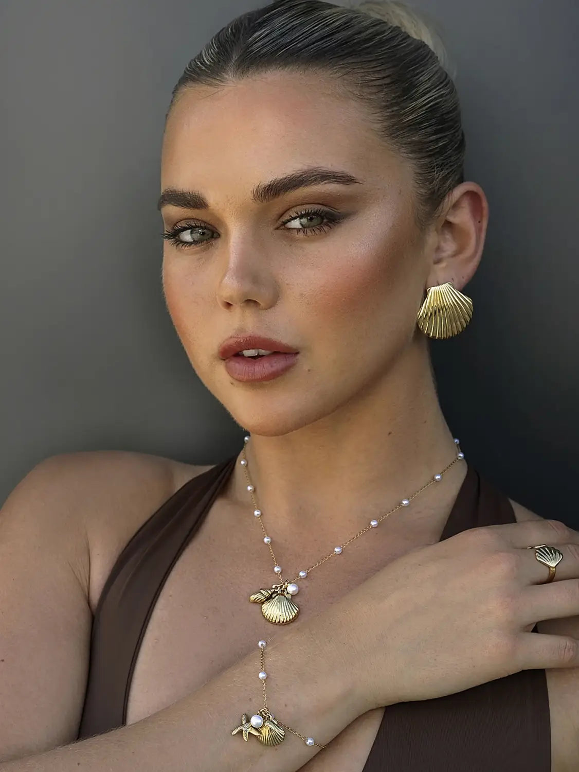 Stainless Steel Big Textured Shell Stud Earrings