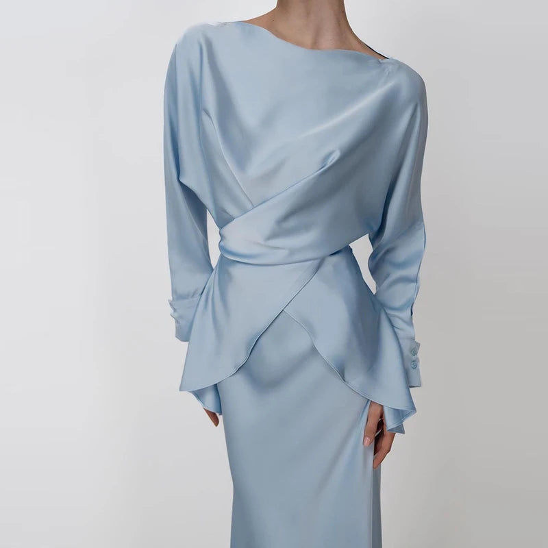 Fashion Long Sleeve Two Piece Casual Temperament Satin Women’s Set