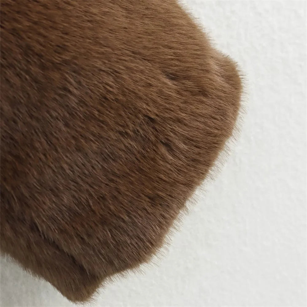 Loose Lapel Button Embellished Brown Long Sleeved Jacket for Women’s