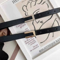 Women Thin Belt Black Gold Silver Metal Buckle Belt