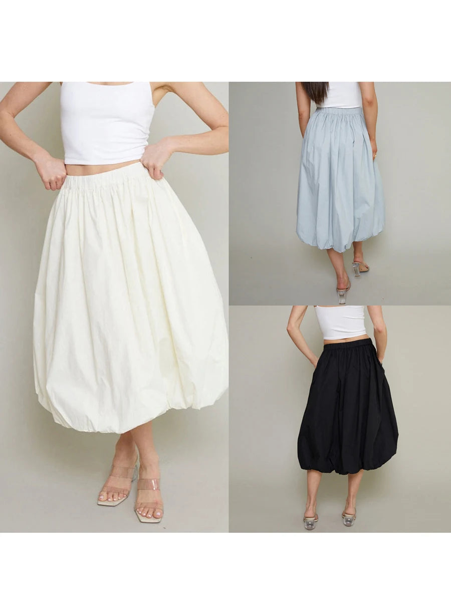 Bubble Skirt Women Elegant Elastic Waist