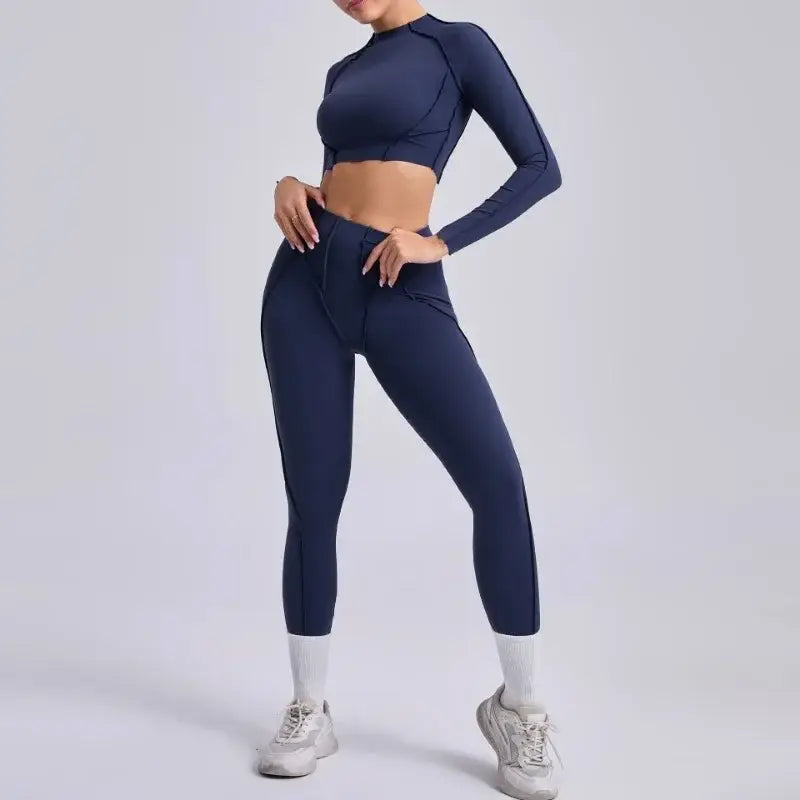 Seamless Sets Sports Fitness Hip-lifting High Waist Pleated Pants Long-sleeved Suits Workout