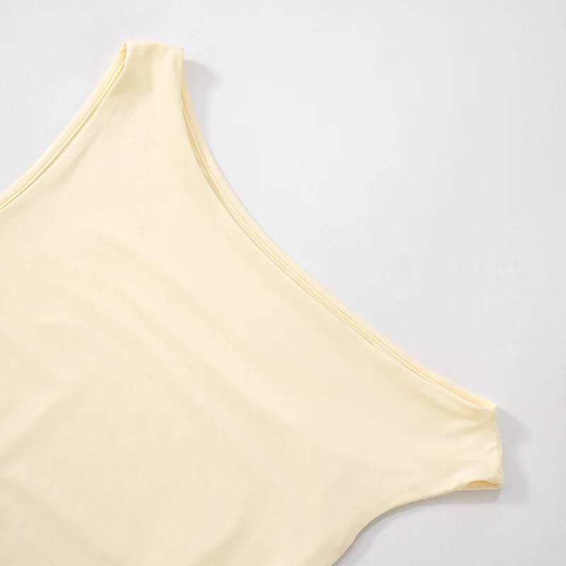 Women’S Solid Color Slant Shoulder Sleeveless Metal Button Short Dress Set