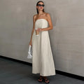 French Khaki Cotton Linen Strapless  High Waisted Dress - Norellé