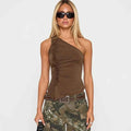 Women'S Single Shoulder Shrink Sleeveless Tank Tops