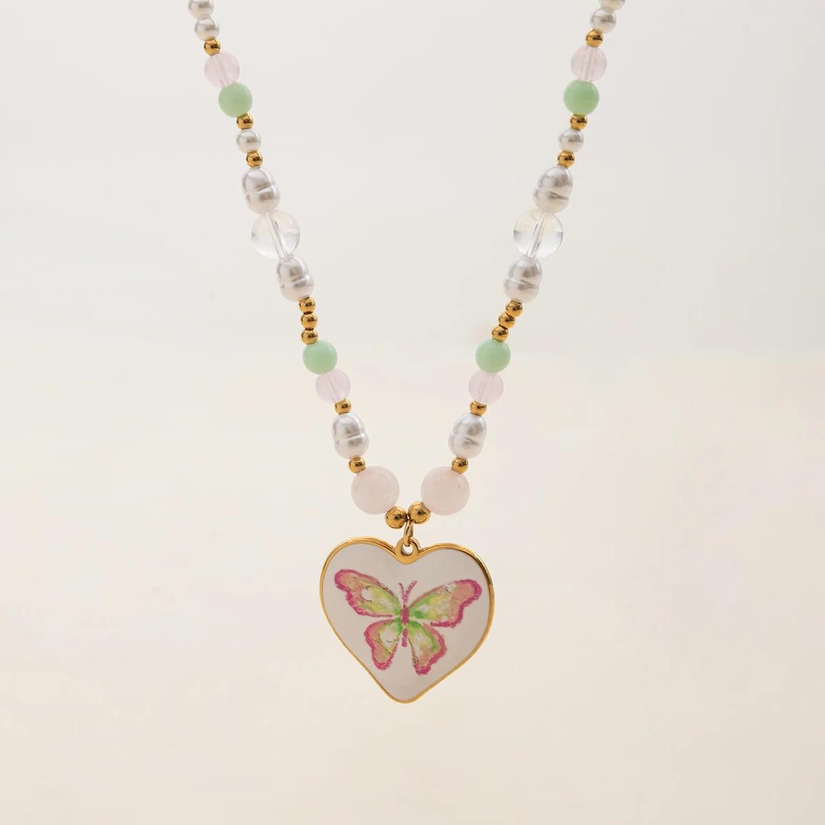 Stainless Steel Drop Oil Butterfly Print Pendant Necklace