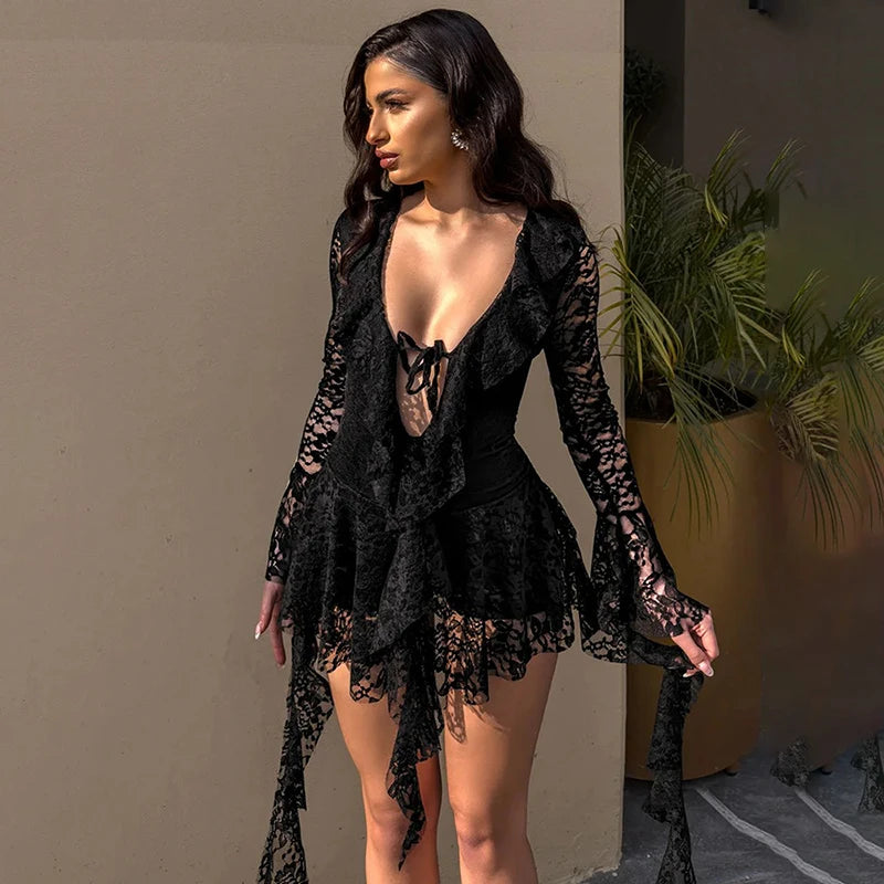 Lace Ruffled Streamer Dress For Women - Norellé