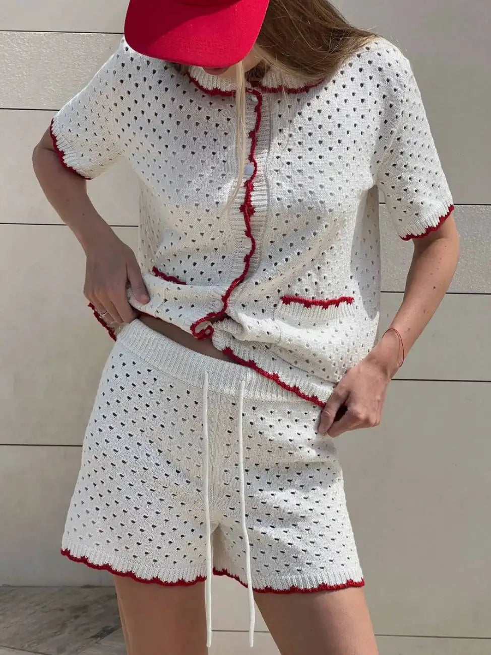 Knitted Suit Women’s Casual Short Sleeve T shirt Set