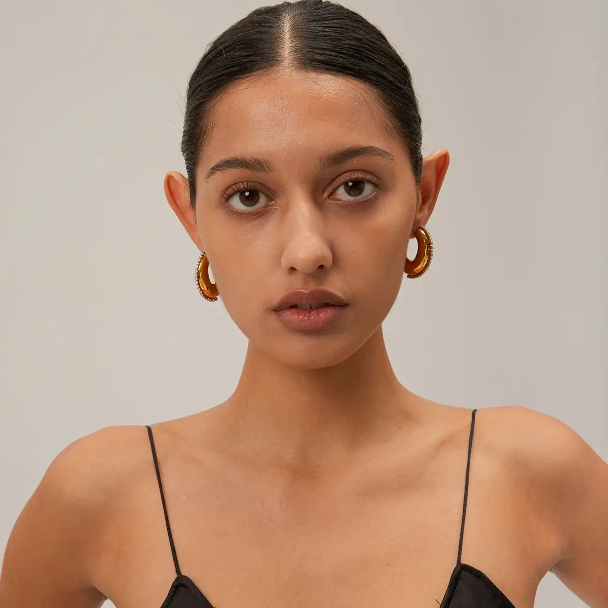 Delicate Rhinestone Inlay Stainless Steel Hoop Earrings