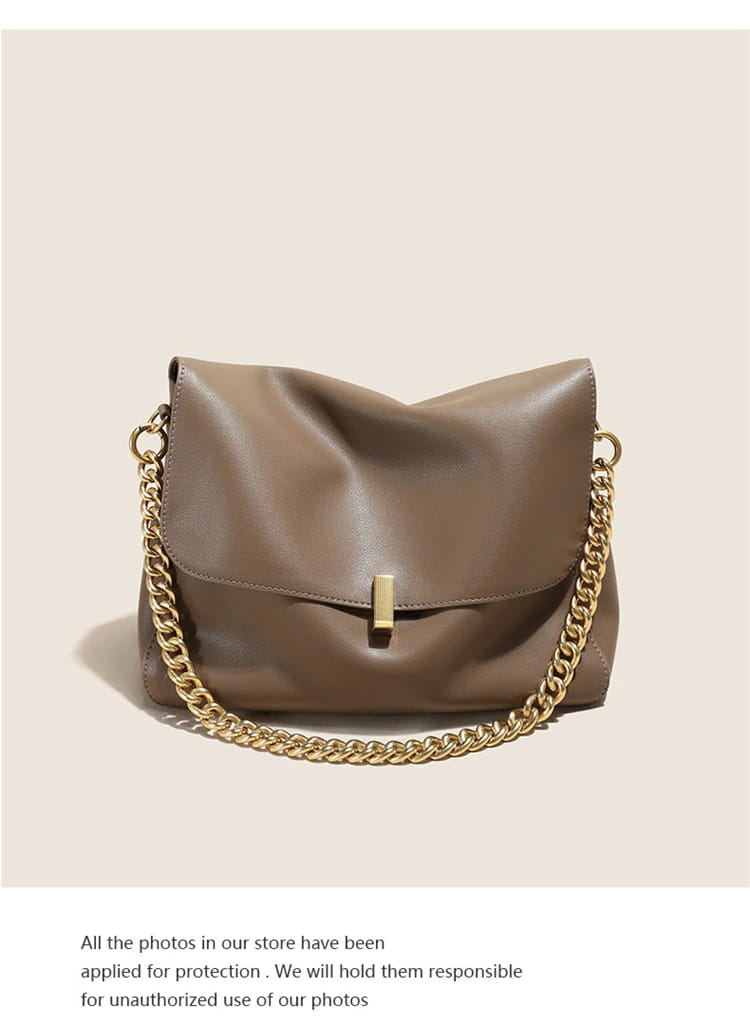 Retro Genuine Leather Large Chain Shoulder Bags For Women