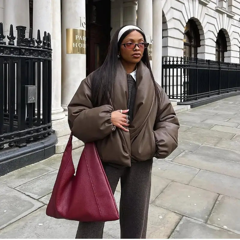 Women’s Solid Leather Cotton Jacket