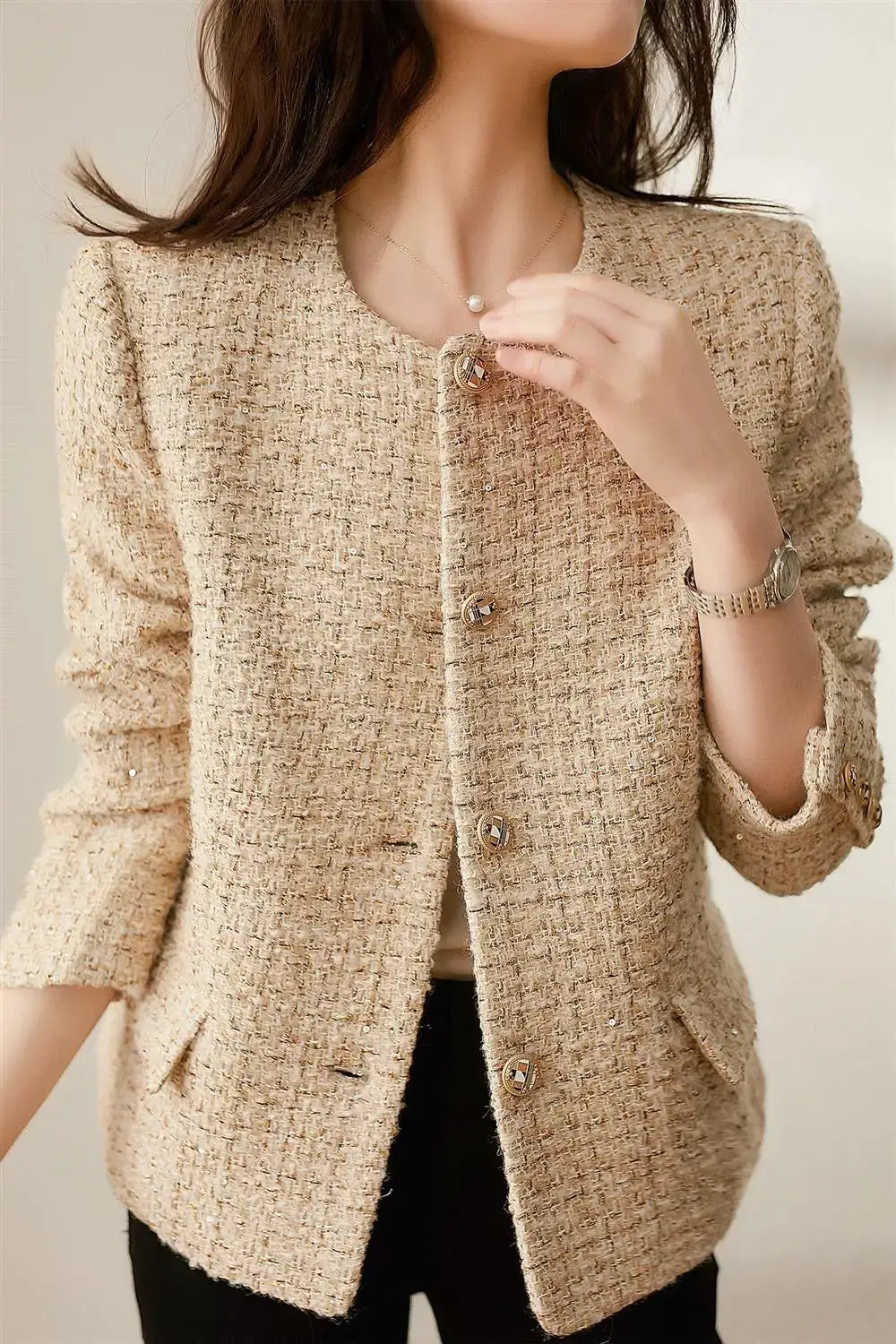 Women’s Slim Short Suit Single Breasted Round Neck Blazers