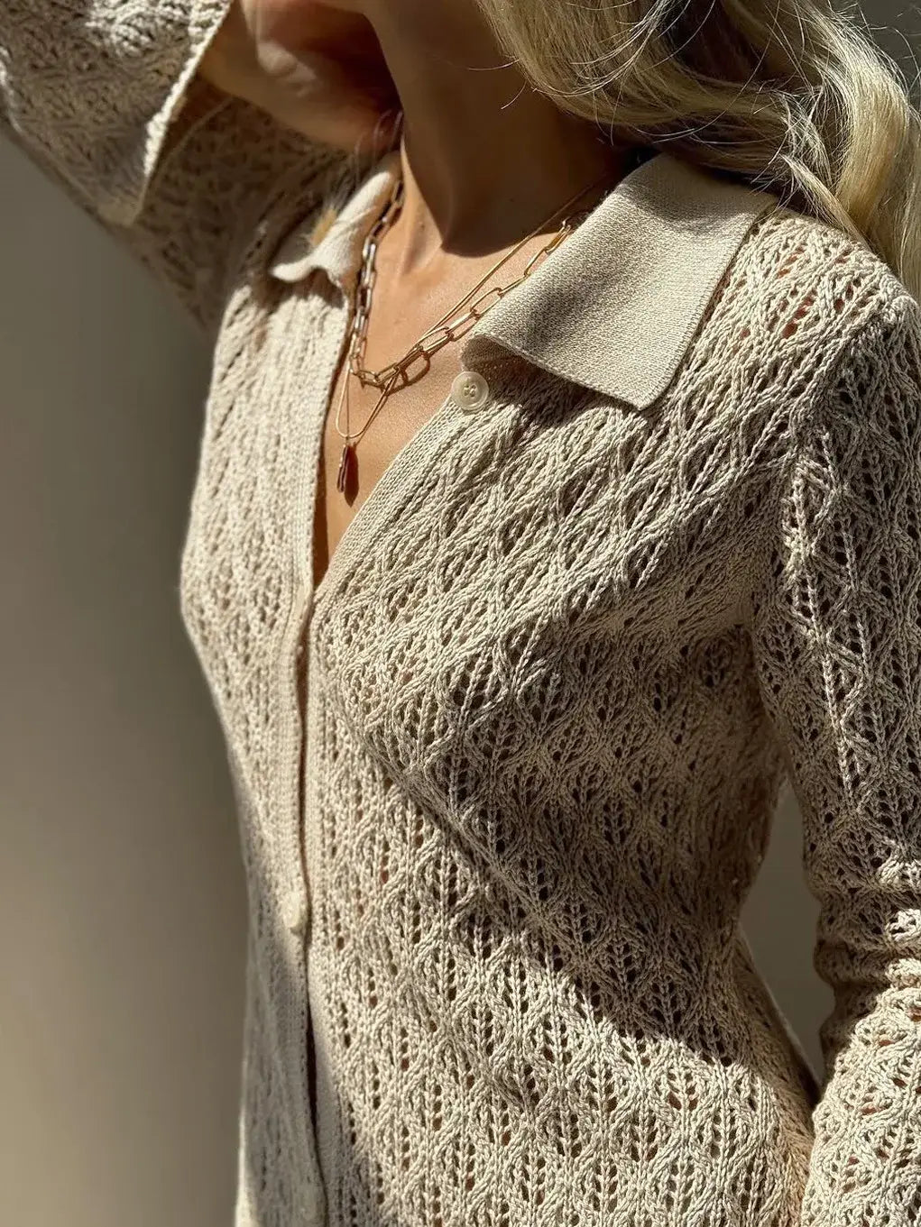 Knit Long Dress Solid Hollow Single Breasted Cardigan