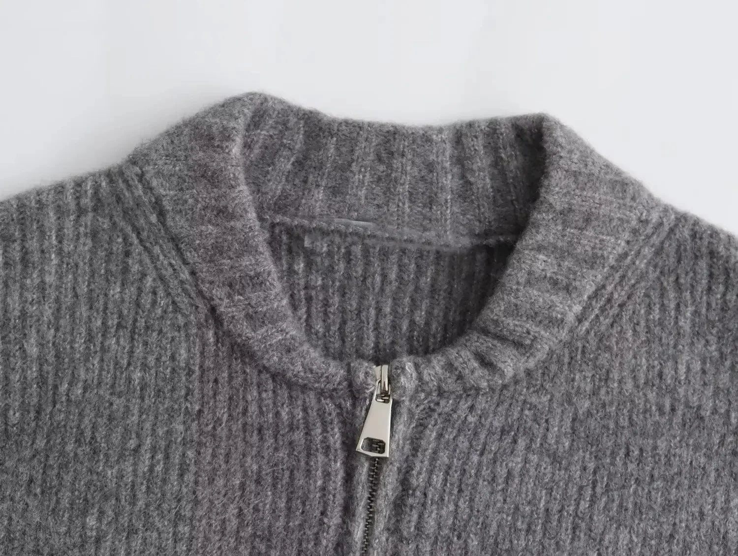 Solid Zipper Round Collar Sweater For Women High Street - Norellé