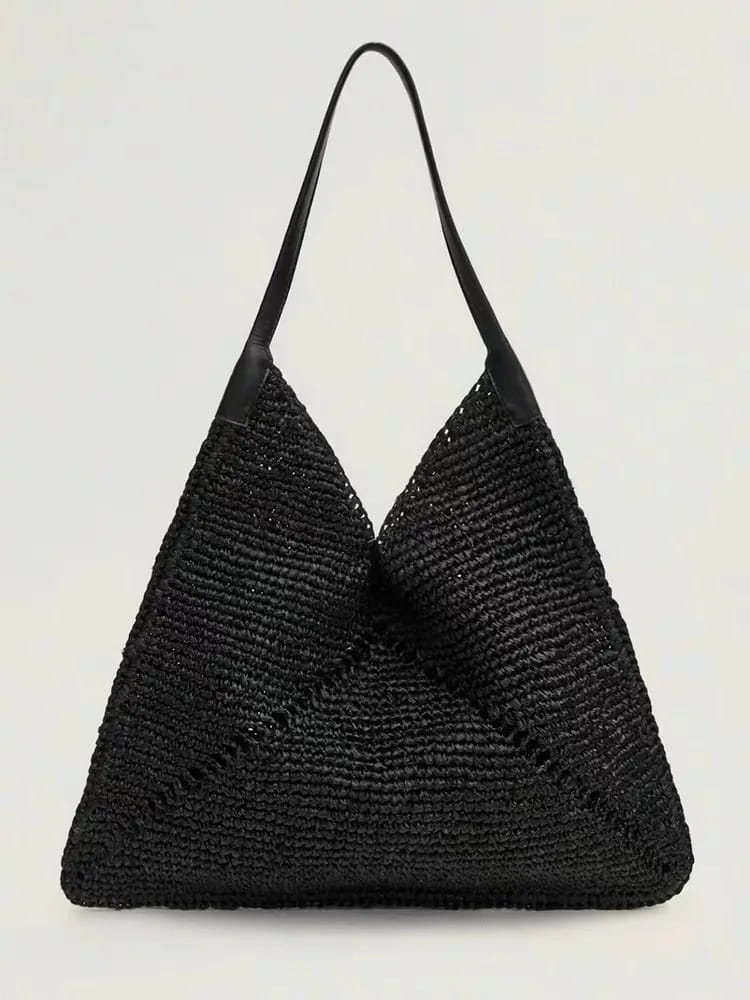 Women Casual Travel Handbag PU Leather Simple Straw Bag