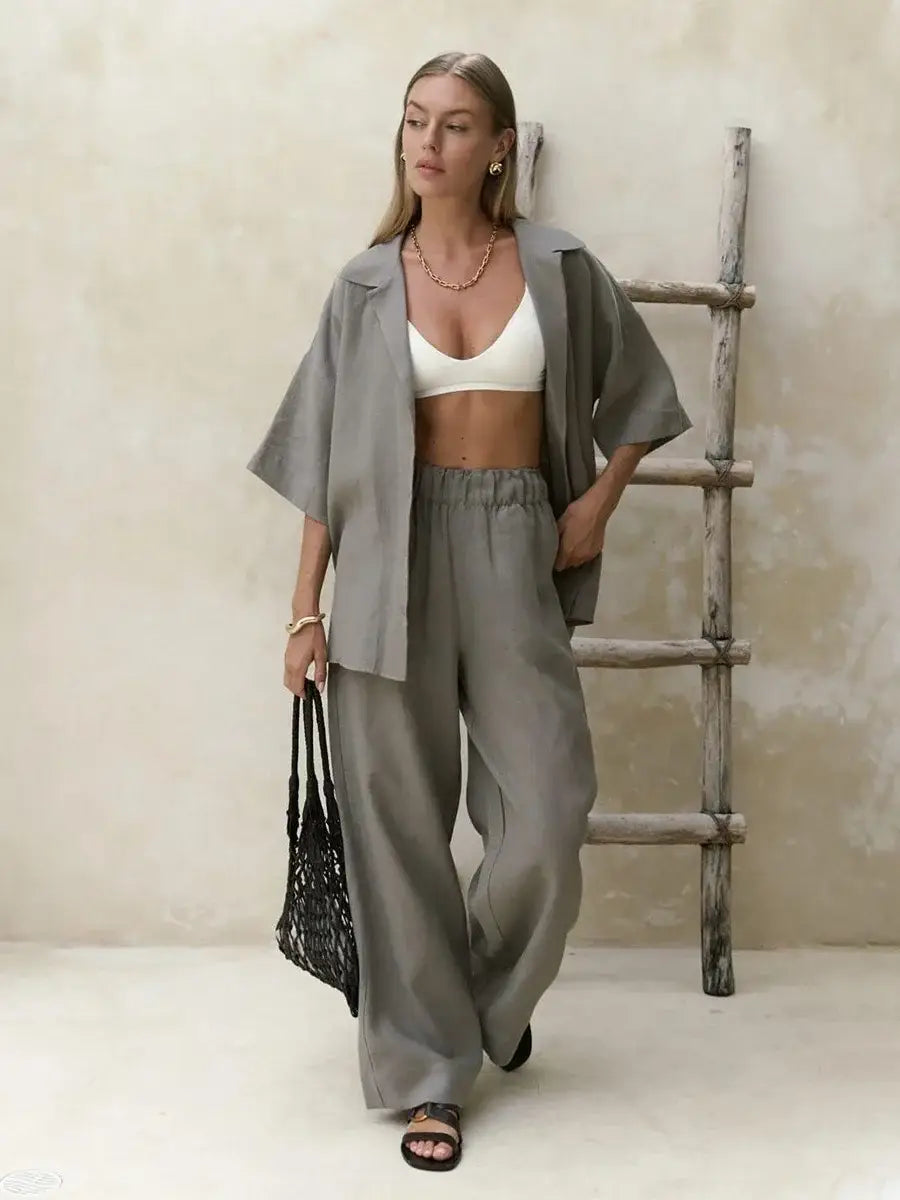 Cotton Short Sleeved Pants 2-piece Set Women’s