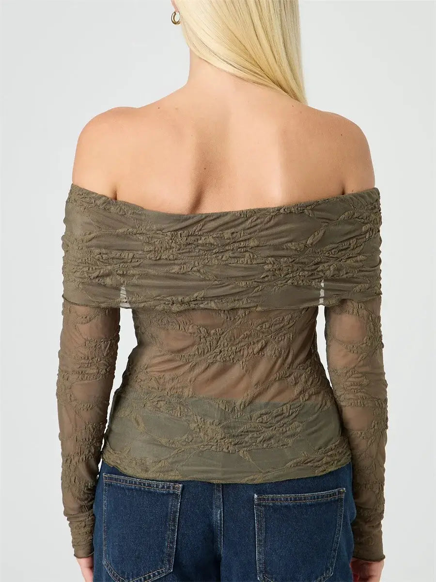 Womens Off Shoulder Sheer Top