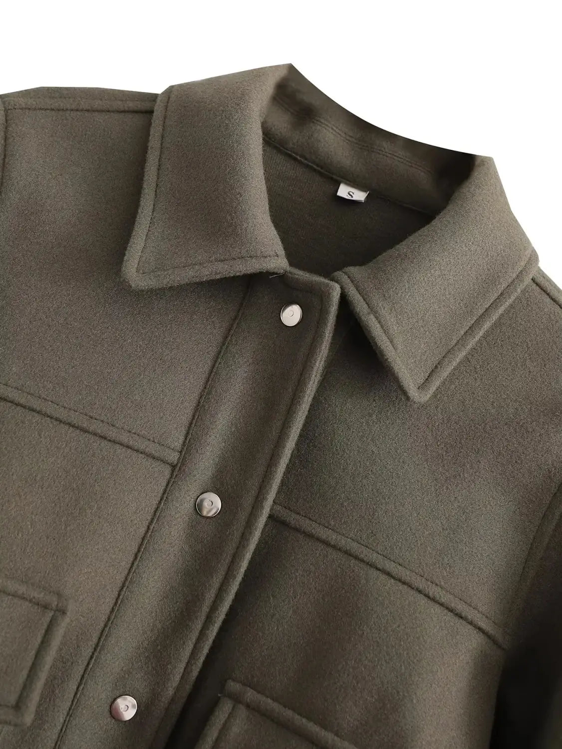 Solid Front Pockets Button Long Sleeve Jacket