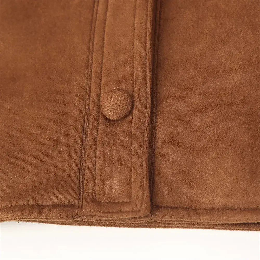 Women’s Button Decoration Suede Jacket Coat