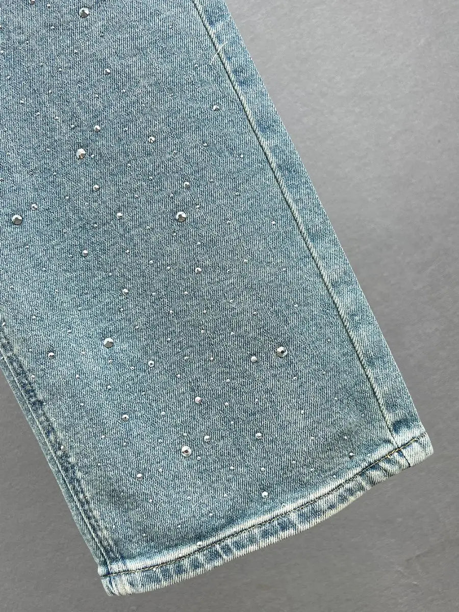 Rhinestone Design High Waist Wash Jeans Women's Summer - Norellé