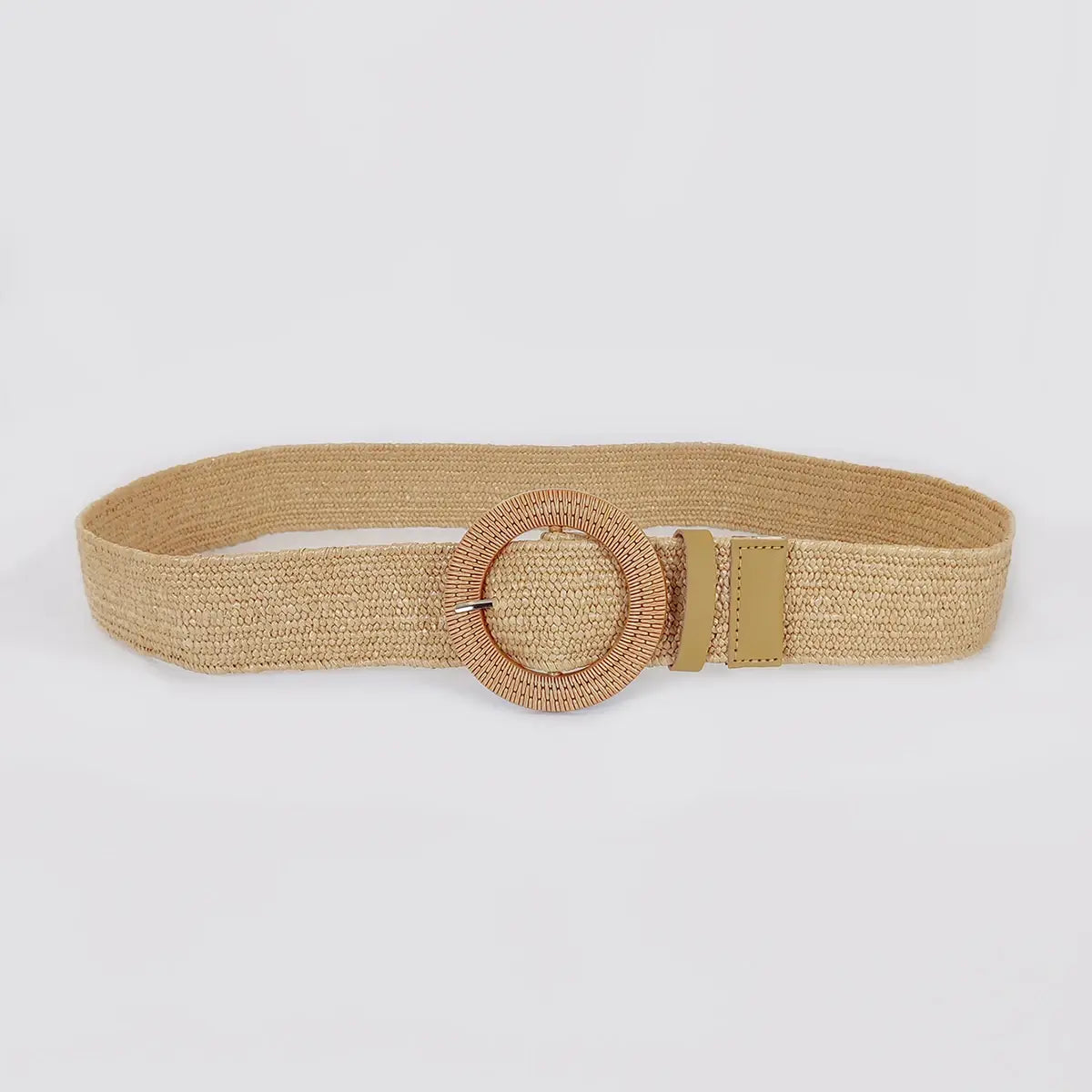 Women Round Buckle Boho Straw Belt