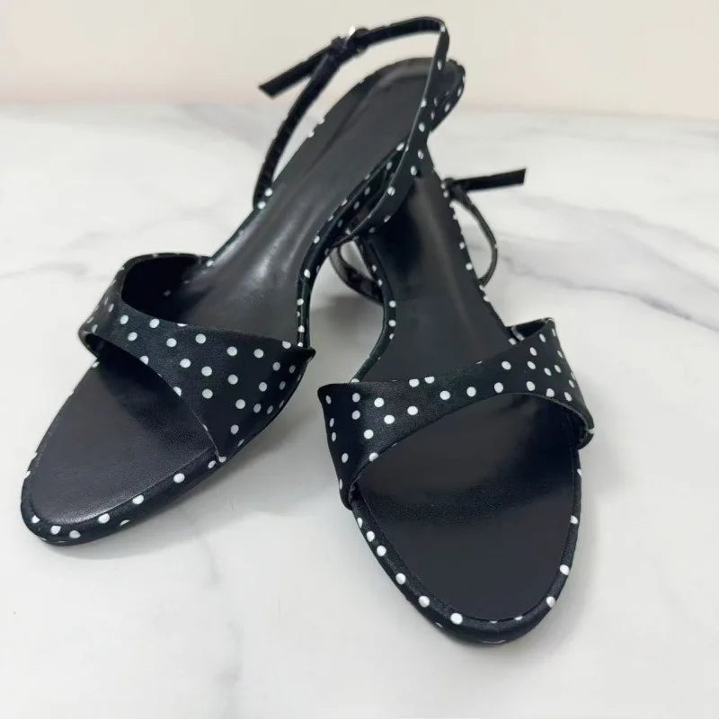 Women Modern Sandals Polka Dot Satin Open Toe