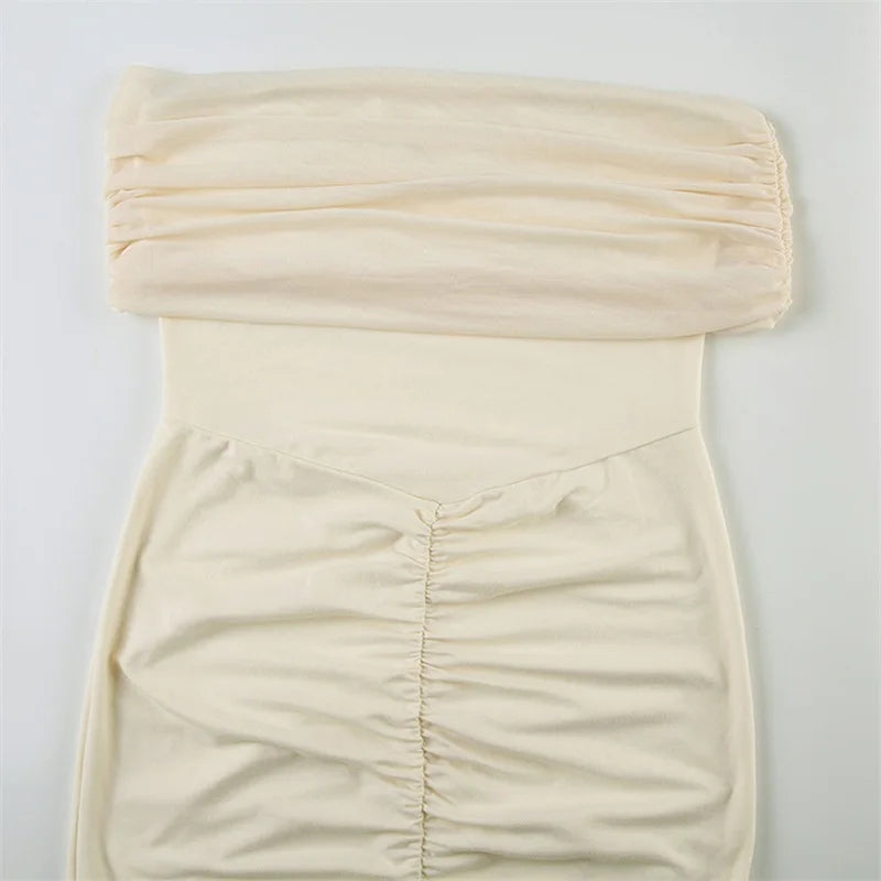 Mesh Strapless Off-shoulder Ruffled Mini Dress For Women