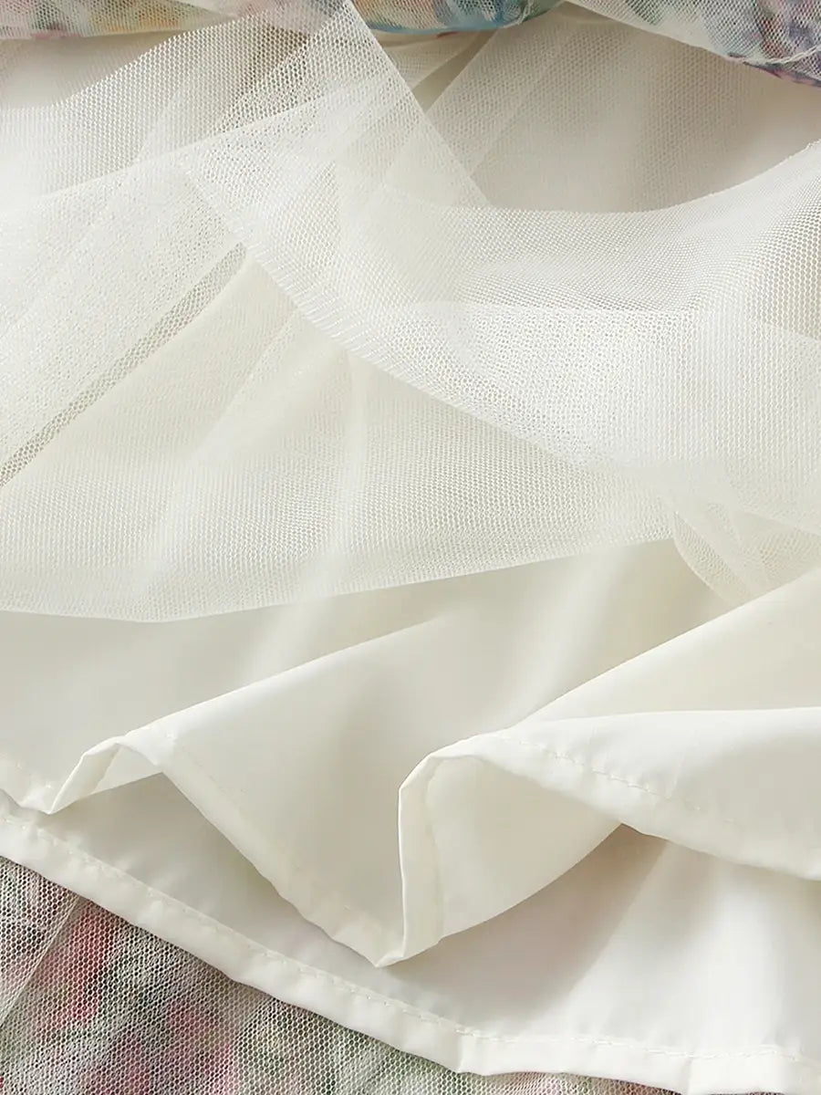 Floral Print Ruffle Mesh Skirt Women
