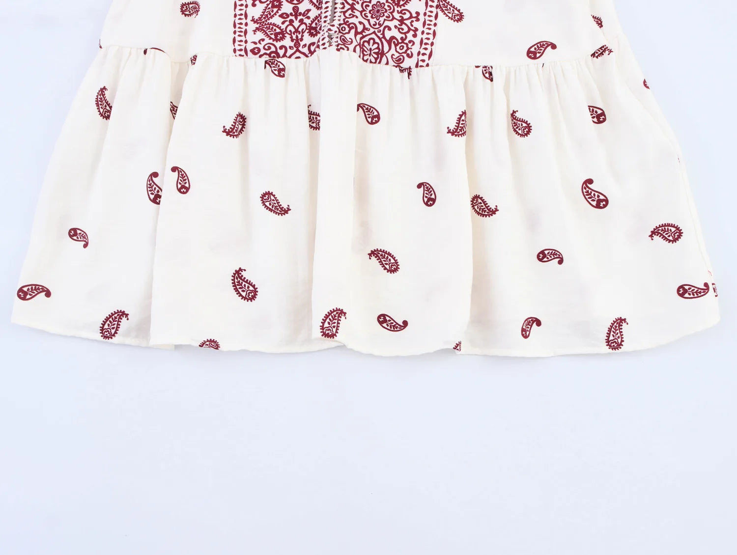 Women’s Printed Tassel Shirt Hollow Loose Stand-up Collar Lantern Sleeve Top