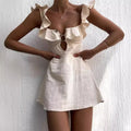 Hollow Out Button Ruffles Short Dress - Norellé