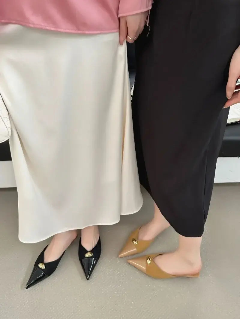 Metal Buckle Fashion Pointed Toe Mules