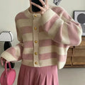 Striped Knitted Cardigans Women Button Up Loose Cardigan - Norellé