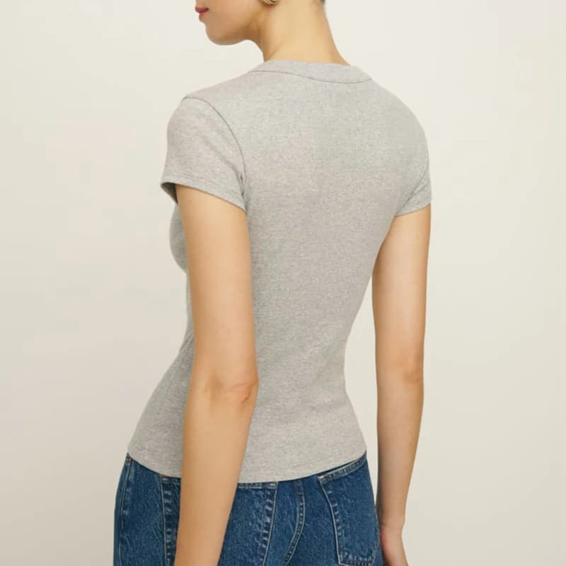 Women Solid Color Rib Knitted T-shirt