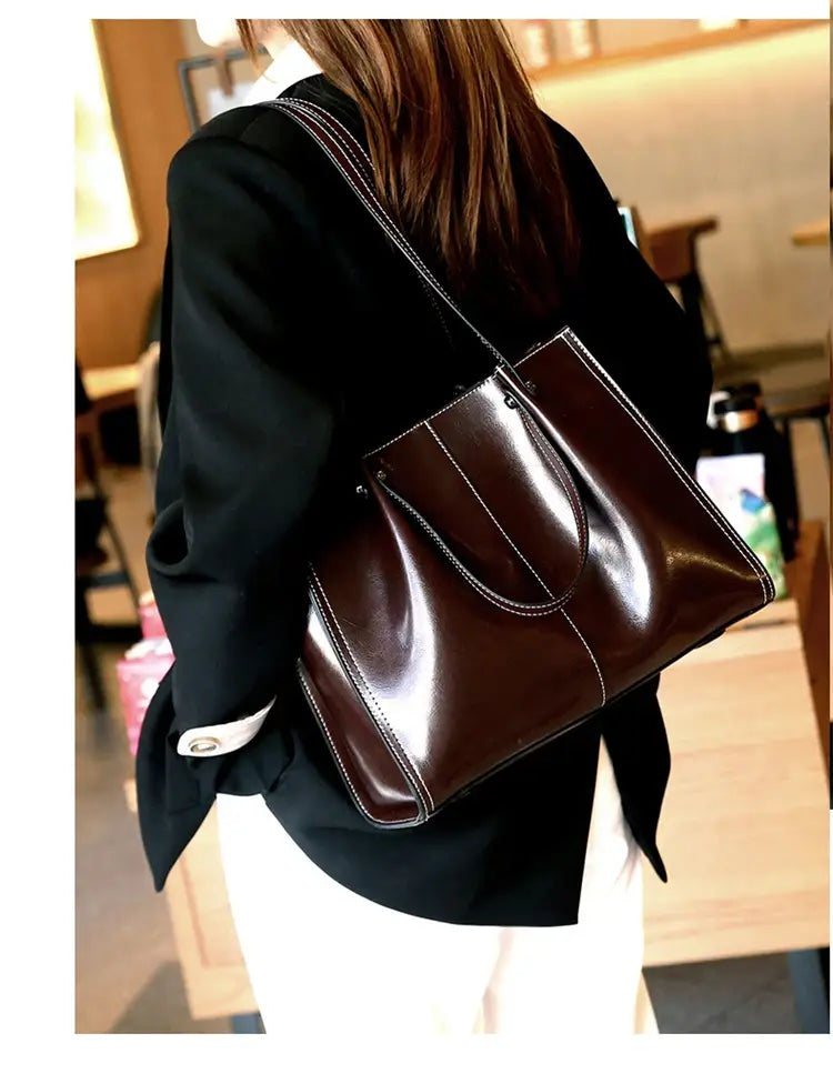 Vintage Genuine Leather Large Shoulder Tote Bag