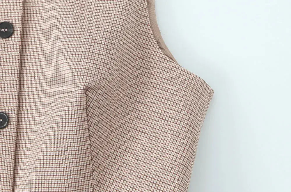 Women Fashion Fitted Round Neck Waistcoat And Mid Waist Pleated Skort